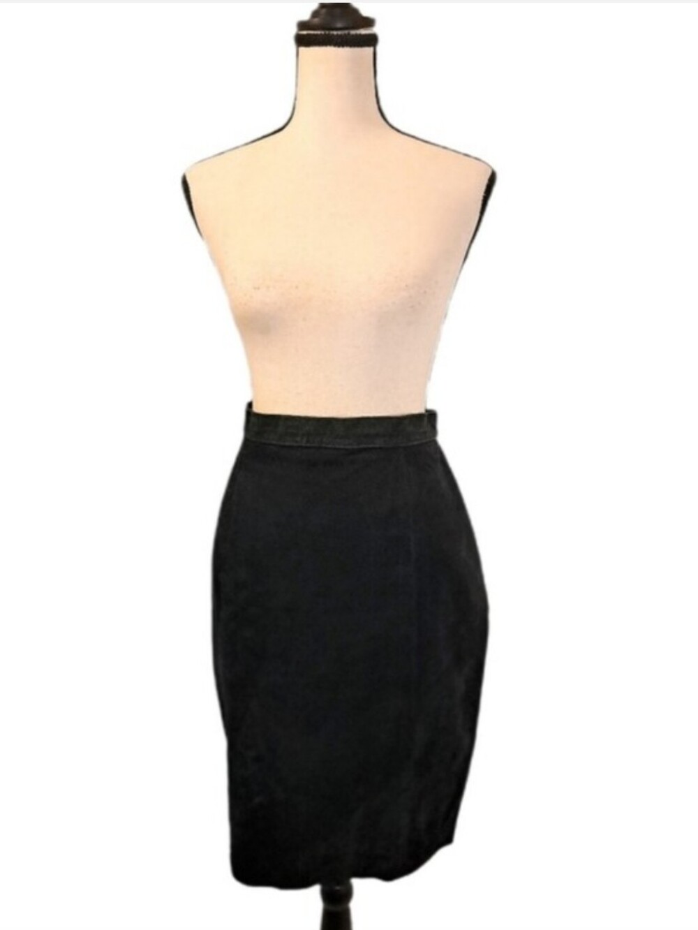 Vintage Maggie Lawrence Black Leather Pencil Skirt Minimalistl Quiet Luxury 12